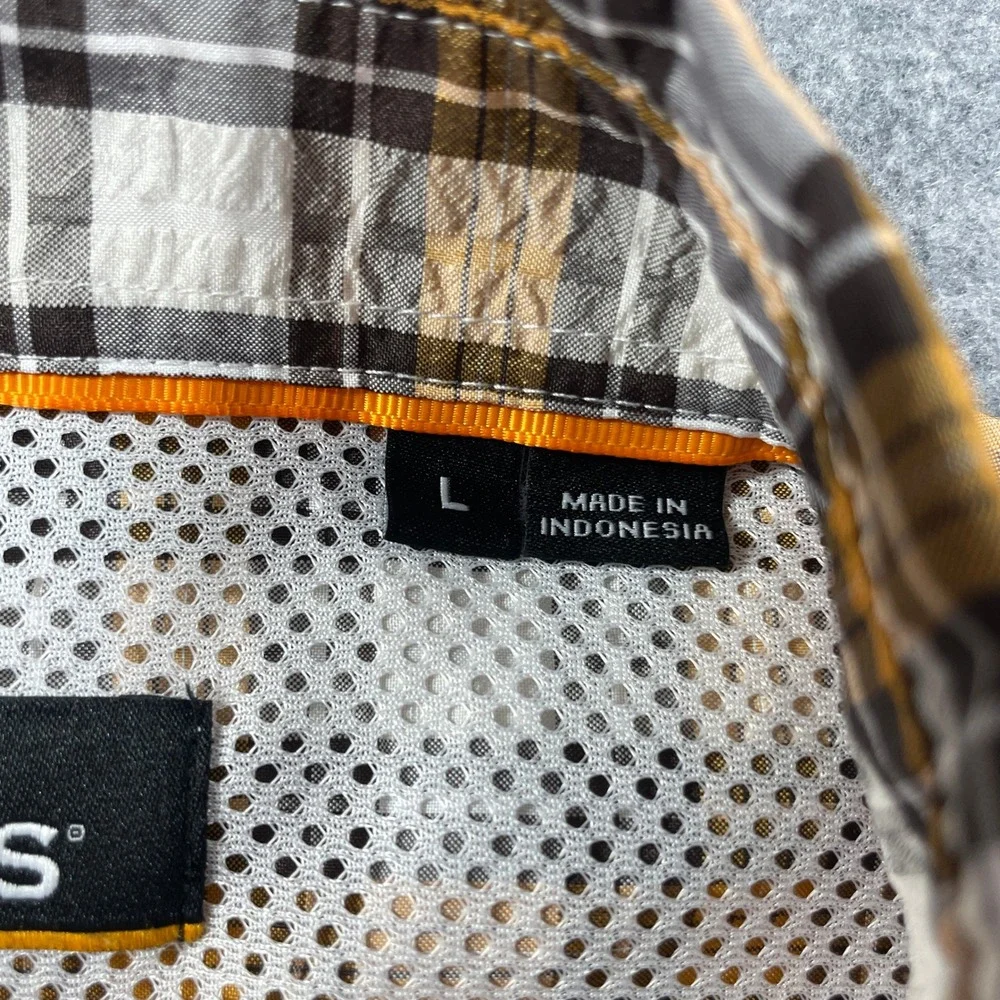 Orvis Mens Shirt L Plaid (Yellow, White, Brown, Gray) Plaid Long Sleeve